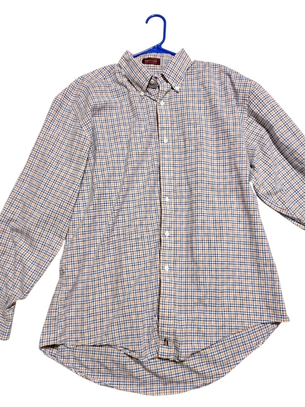 Nordstrom Men's Shop Dress Shirt 17-34 Blue Orange Plaid Button Down 100% Cotton
